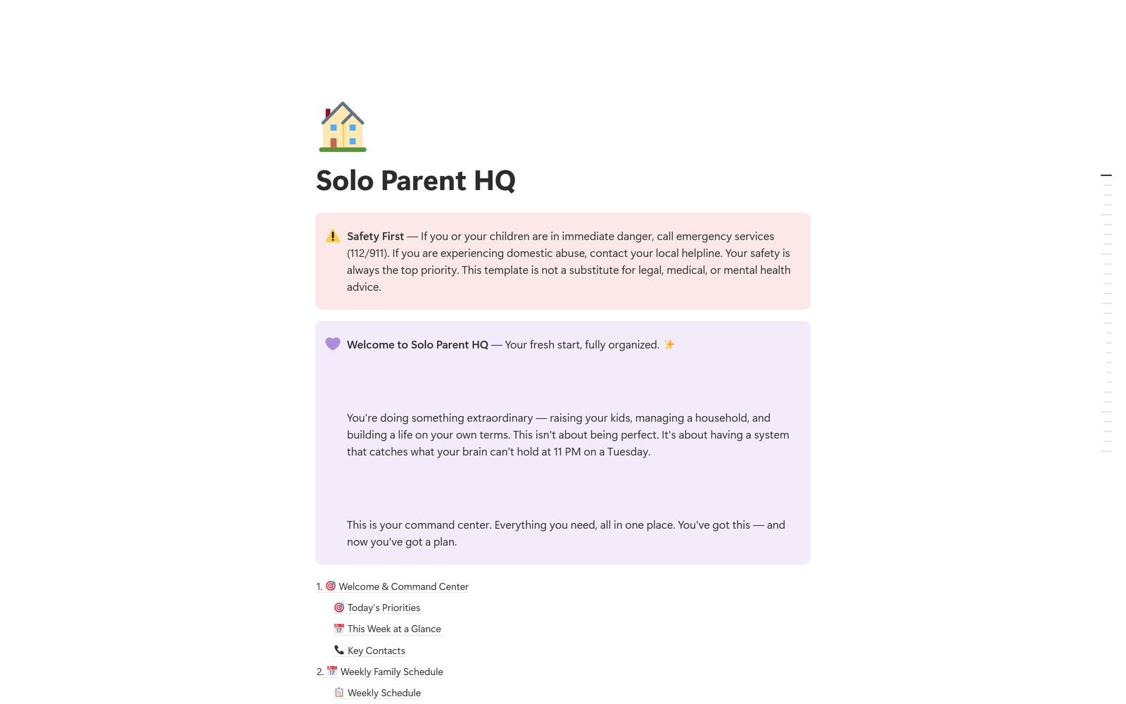 Solo Parent HQ, Notion template preview